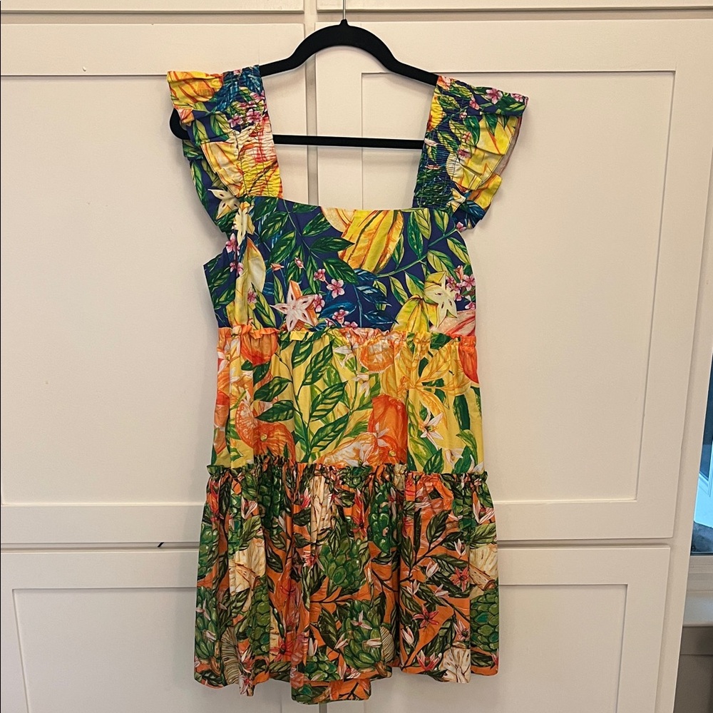 FARM Rio Tropical Floral Mini Dress in Navy, Yellow, Green, Orange